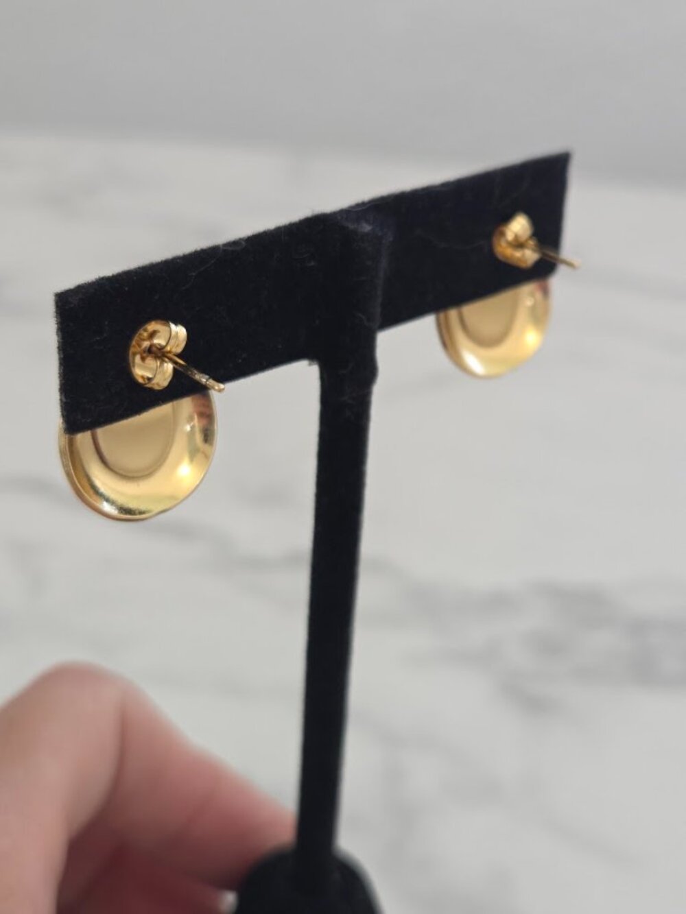 Light Blue Teardrop Stone Gold Stud Statement Earrings - Picture 10 of 12